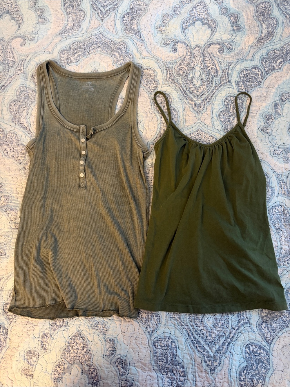 Set of 2 Women’s Olive Green Tank Tops- Cami and Racerback